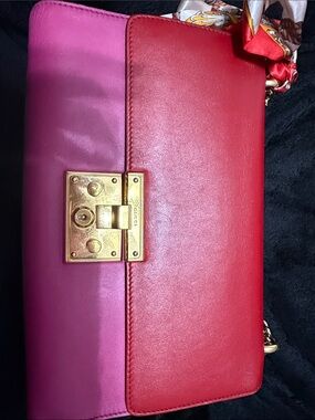 Pink and Red Gucci Shoulder Bag with Gold Hardware and bag scarf